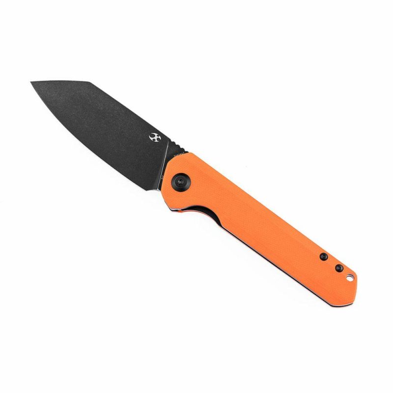 Bulldozer T1028A7 Orange G10 Handle Black TiCn Coated D2 Blade with Kim Ning Design | Folding Pocket Knives