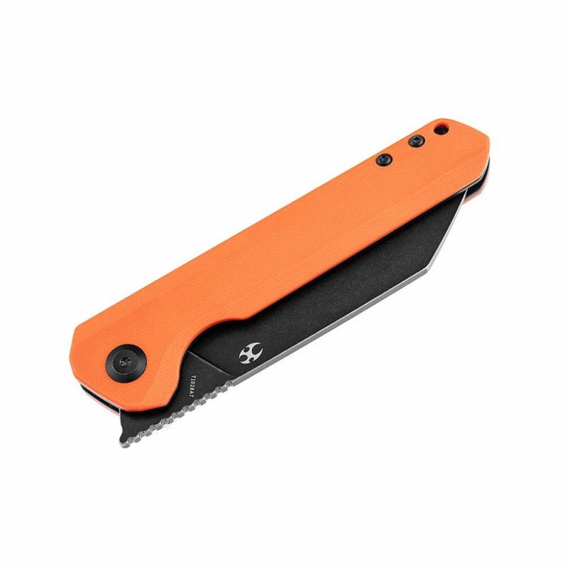 Bulldozer T1028A7 Orange G10 Handle Black TiCn Coated D2 Blade with Kim Ning Design | Folding Pocket Knives