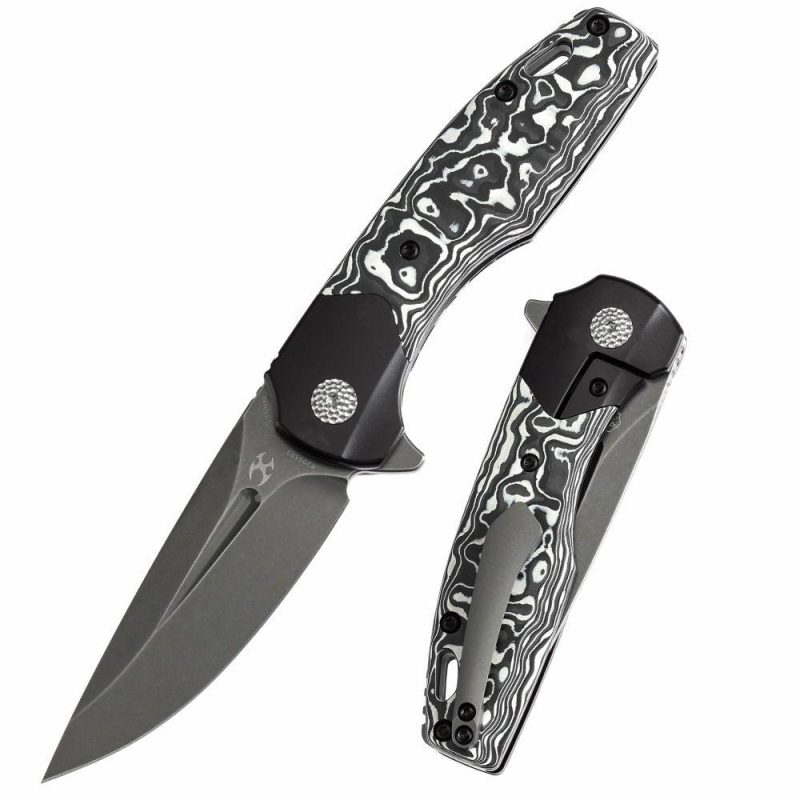 Cassowary Flipper Black Anodized Titanium and Black White Nebula Carbon Fiber Handle (2.9”CPM S35VN Blade ) Koch Tools Design -K2065B2 Black/Purple | Folding Pocket Knives