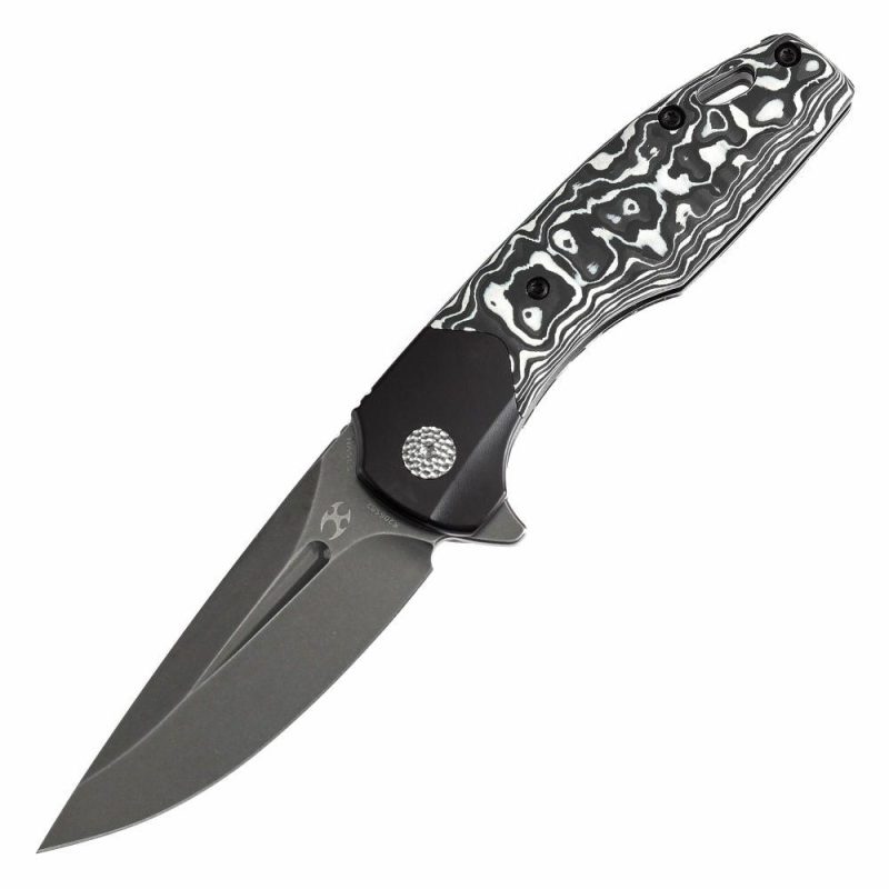 Cassowary Flipper Black Anodized Titanium and Black White Nebula Carbon Fiber Handle (2.9”CPM S35VN Blade ) Koch Tools Design -K2065B2 Black/Purple | Folding Pocket Knives