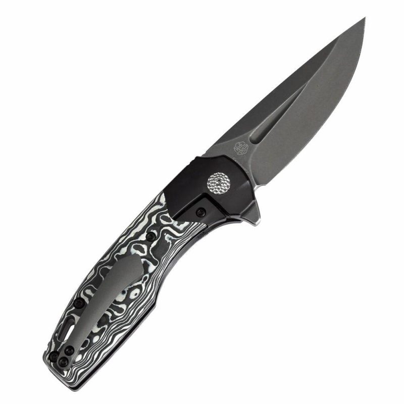 Cassowary Flipper Black Anodized Titanium and Black White Nebula Carbon Fiber Handle (2.9”CPM S35VN Blade ) Koch Tools Design -K2065B2 Black/Purple | Folding Pocket Knives