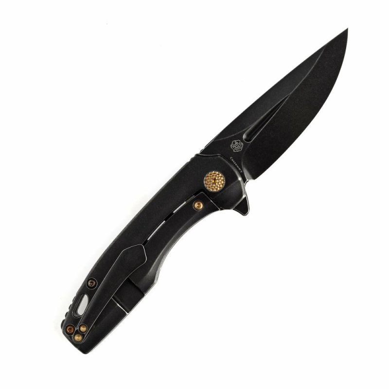 Cassowary Flipper Knife Blackwash Titanium Handle (2.9” CPM-S35VN Blade) Koch Tools -K2065A1 Black | Folding Pocket Knives