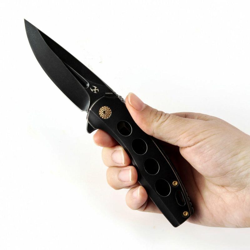 Cassowary Flipper Knife Blackwash Titanium Handle (2.9” CPM-S35VN Blade) Koch Tools -K2065A1 Black | Folding Pocket Knives