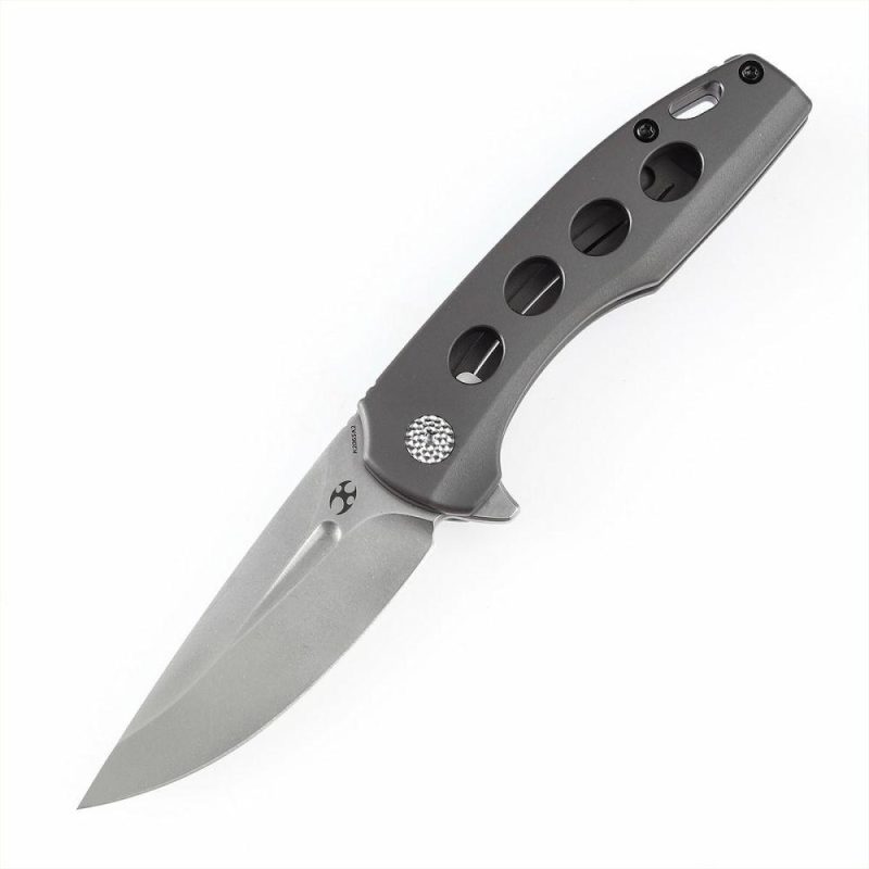 Cassowary Flipper Knife Grey Anodized Titanium Handle (2.9” CPM-S35VN Blade) Koch Tools -K2065A2 Grey | Folding Pocket Knives