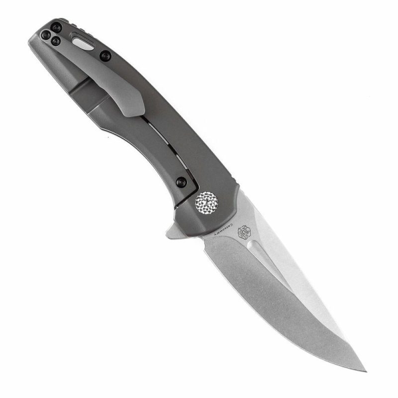 Cassowary Flipper Knife Grey Anodized Titanium Handle (2.9” CPM-S35VN Blade) Koch Tools -K2065A2 Grey | Folding Pocket Knives