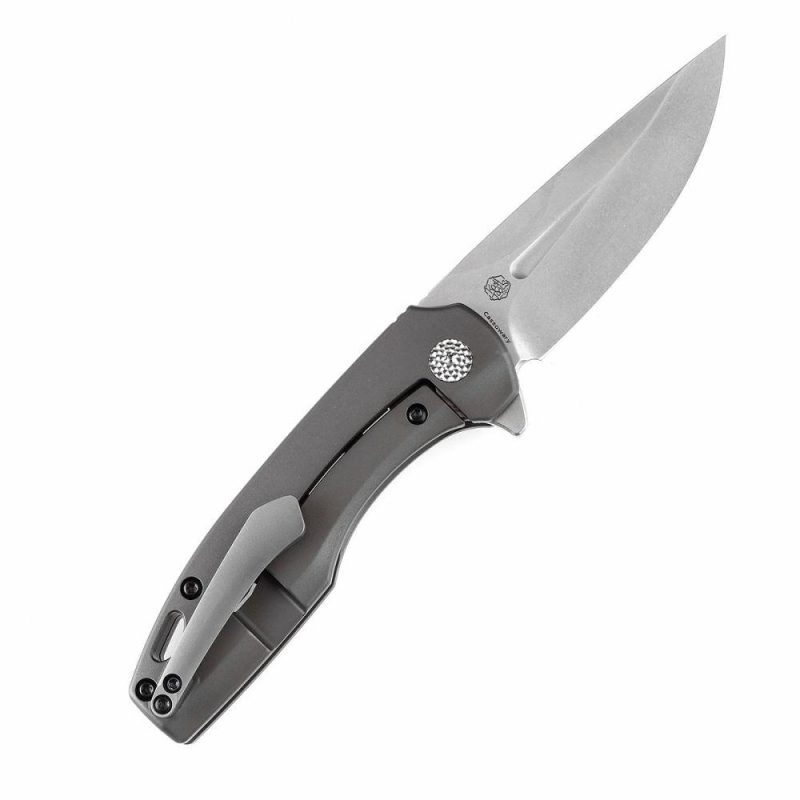 Cassowary Flipper Knife Grey Anodized Titanium Handle (2.9” CPM-S35VN Blade) Koch Tools -K2065A2 Grey | Folding Pocket Knives