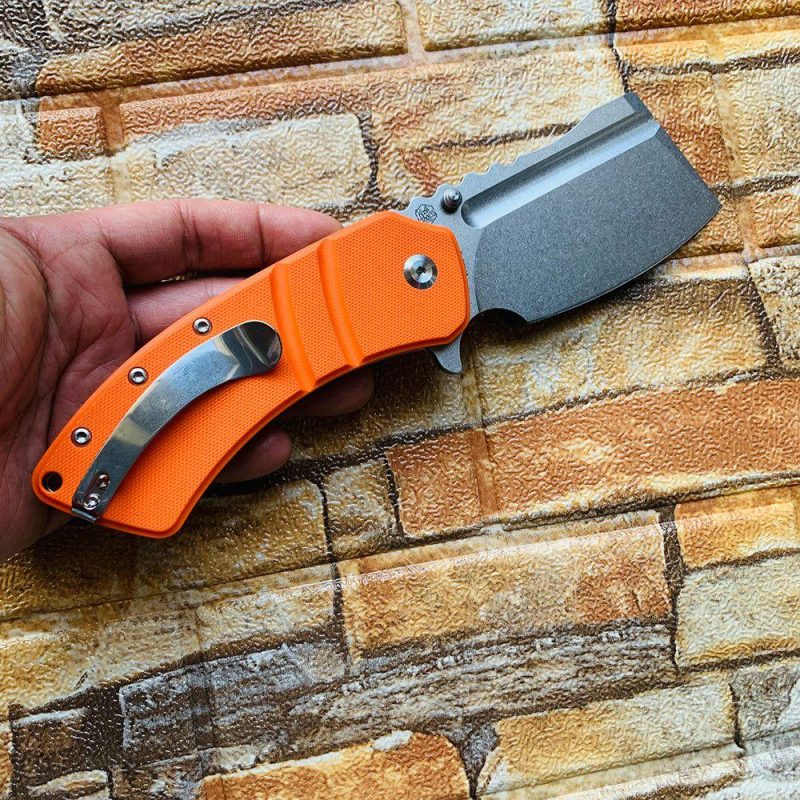 Cleavers XL Korvid T1030A6 Orange G10 Handle Designed by Koch Tools Light Sand | Folding Pocket Knives