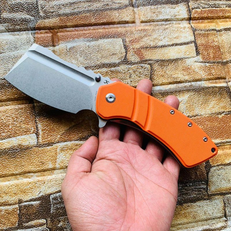 Cleavers XL Korvid T1030A6 Orange G10 Handle Designed by Koch Tools Light Sand | Folding Pocket Knives