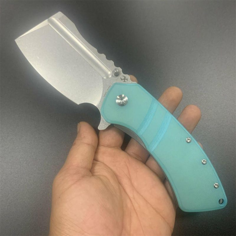 Cleavers XL Korvid T1030A7 Stonewashed 154CM Blade Tiffany blue G10 Handle Designed by Koch Tools Blue | Folding Pocket Knives