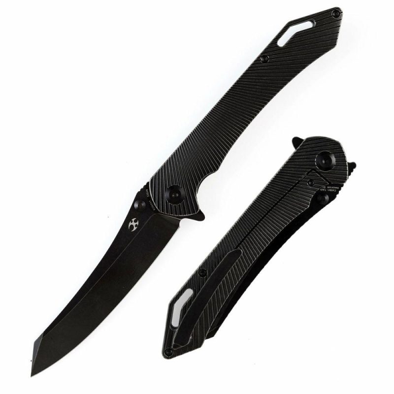 Colibri Tech Flipper/Thumb Hole Knife Black Stonewashed Titanium Handle (4.34” CPM-S35VN Blade) Kmaxrom Design -K1060A4 Black | Folding Pocket Knives