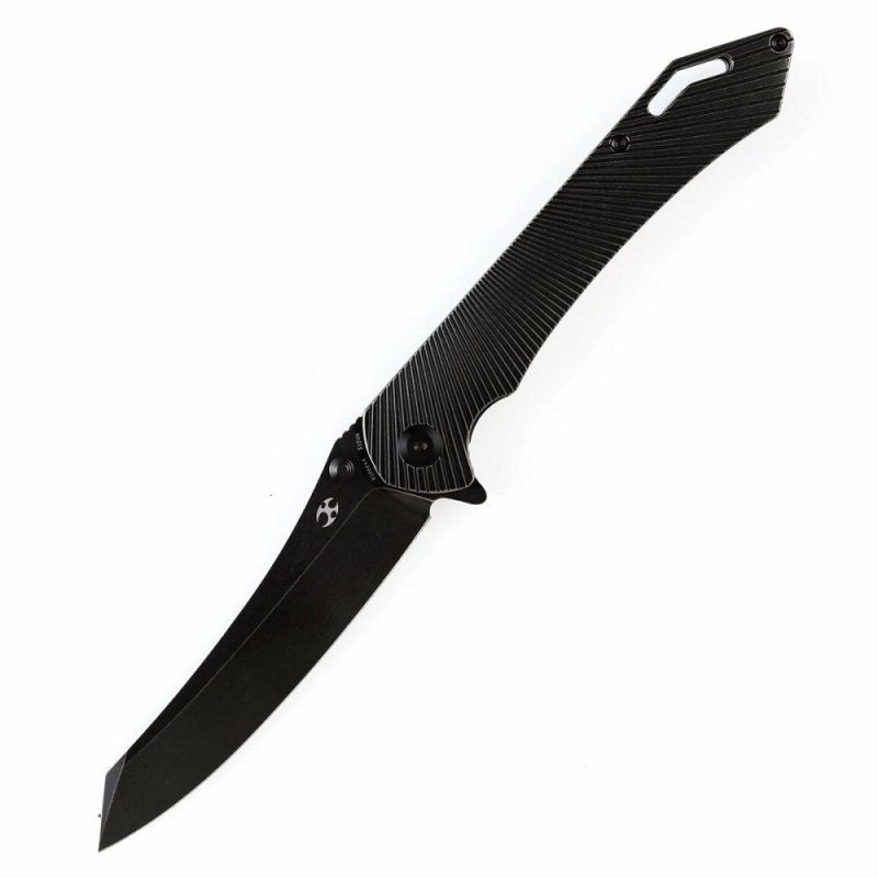 Colibri Tech Flipper/Thumb Hole Knife Black Stonewashed Titanium Handle (4.34” CPM-S35VN Blade) Kmaxrom Design -K1060A4 Black | Folding Pocket Knives