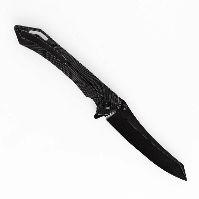 Colibri Tech Flipper/Thumb Hole Knife Black Stonewashed Titanium Handle (4.34” CPM-S35VN Blade) Kmaxrom Design -K1060A4 Black | Folding Pocket Knives