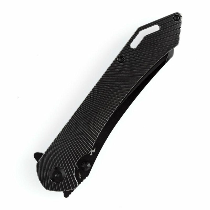 Colibri Tech Flipper/Thumb Hole Knife Black Stonewashed Titanium Handle (4.34” CPM-S35VN Blade) Kmaxrom Design -K1060A4 Black | Folding Pocket Knives