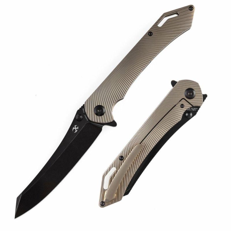 Colibri Tech Flipper/Thumb Hole Knife Bronze Anodized Titanium Handle (4.34” Black CPM-S35VN Blade) Kmaxrom Design -K1060A5 Black/Bronze | Folding Pocket Knives