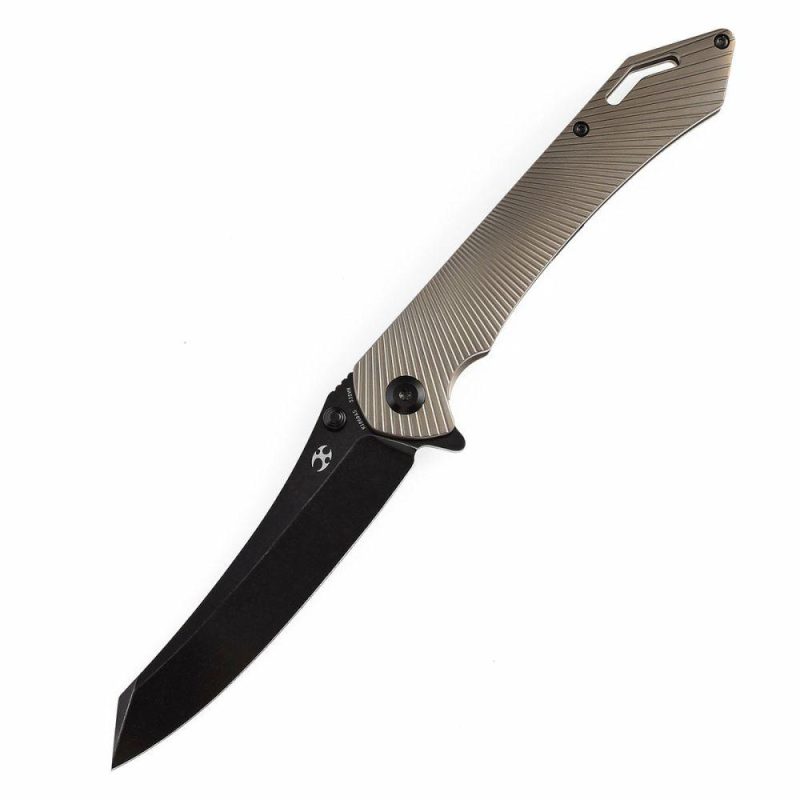 Colibri Tech Flipper/Thumb Hole Knife Bronze Anodized Titanium Handle (4.34” Black CPM-S35VN Blade) Kmaxrom Design -K1060A5 Black/Bronze | Folding Pocket Knives