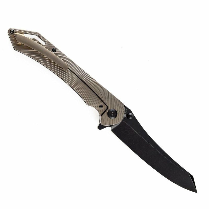 Colibri Tech Flipper/Thumb Hole Knife Bronze Anodized Titanium Handle (4.34” Black CPM-S35VN Blade) Kmaxrom Design -K1060A5 Black/Bronze | Folding Pocket Knives