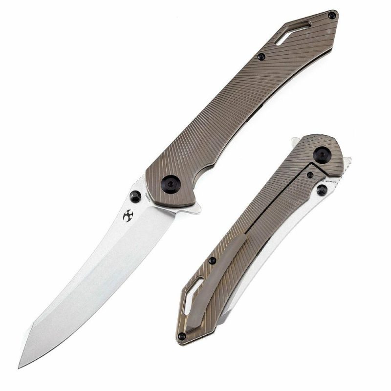 Colibri Tech Flipper/Thumb Hole Knife Bronze Anodized Titanium Handle (4.34” CPM-S35VN Blade) Kmaxrom Design -K1060A2 Bronze | Folding Pocket Knives