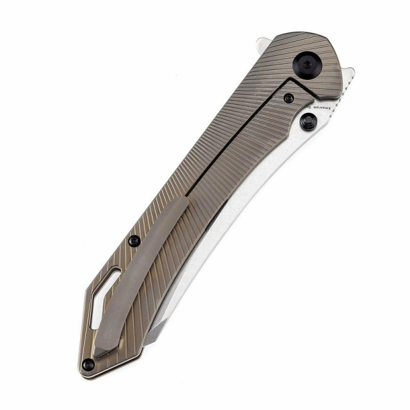 Colibri Tech Flipper/Thumb Hole Knife Bronze Anodized Titanium Handle (4.34” CPM-S35VN Blade) Kmaxrom Design -K1060A2 Bronze | Folding Pocket Knives