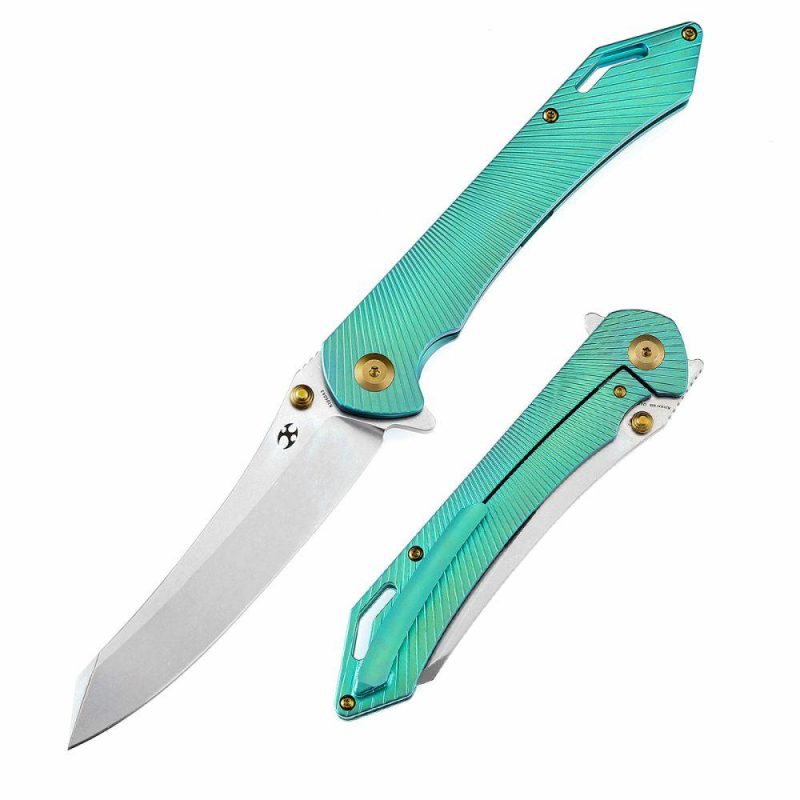 Colibri Tech Flipper/Thumb Hole Knife Green Anodized Titanium Handle (4.34” CPM-S35VN Blade) Kmaxrom Design -K1060A3 Green | Folding Pocket Knives