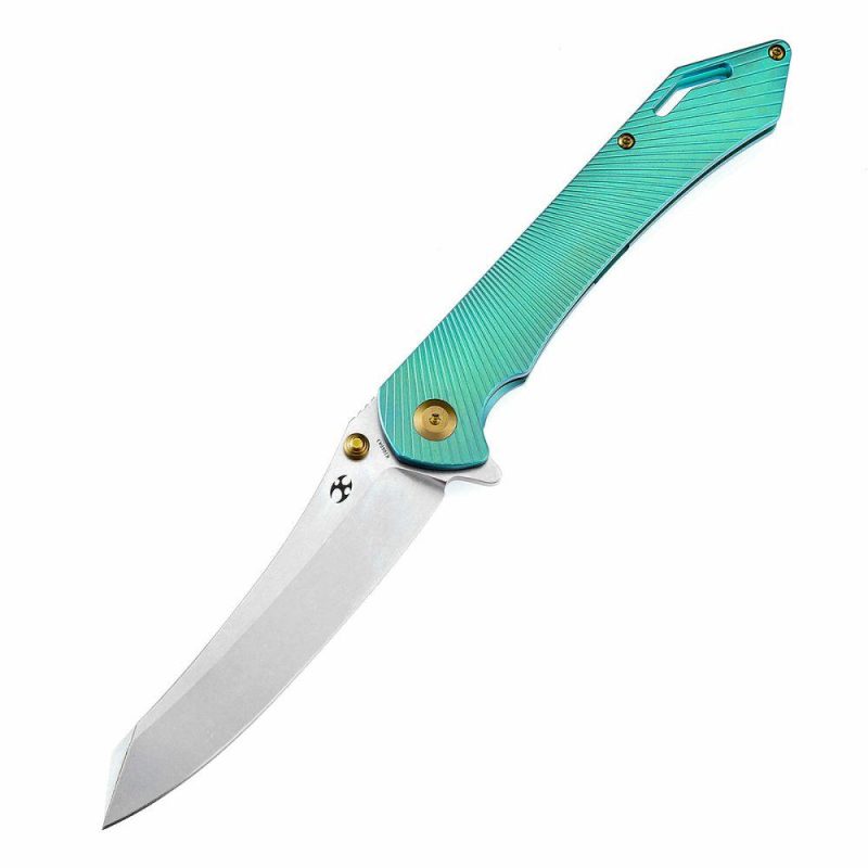 Colibri Tech Flipper/Thumb Hole Knife Green Anodized Titanium Handle (4.34” CPM-S35VN Blade) Kmaxrom Design -K1060A3 Green | Folding Pocket Knives