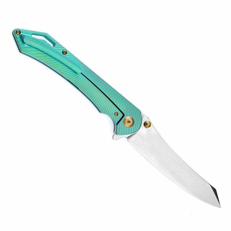 Colibri Tech Flipper/Thumb Hole Knife Green Anodized Titanium Handle (4.34” CPM-S35VN Blade) Kmaxrom Design -K1060A3 Green | Folding Pocket Knives