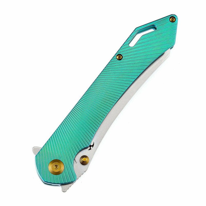 Colibri Tech Flipper/Thumb Hole Knife Green Anodized Titanium Handle (4.34” CPM-S35VN Blade) Kmaxrom Design -K1060A3 Green | Folding Pocket Knives