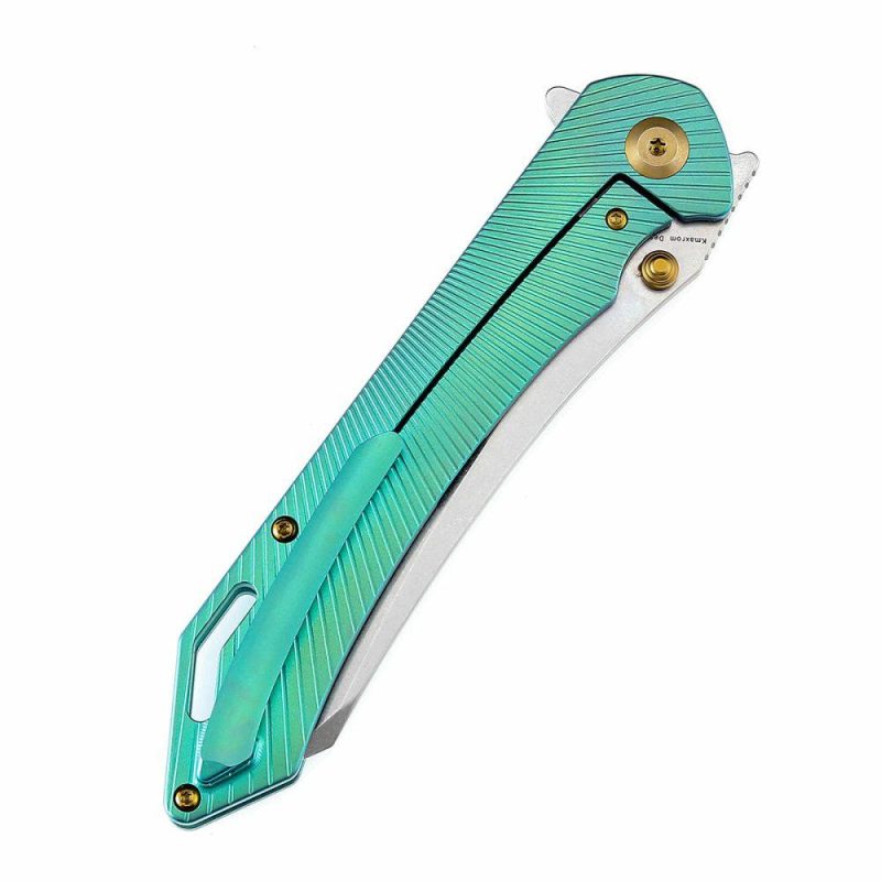 Colibri Tech Flipper/Thumb Hole Knife Green Anodized Titanium Handle (4.34” CPM-S35VN Blade) Kmaxrom Design -K1060A3 Green | Folding Pocket Knives