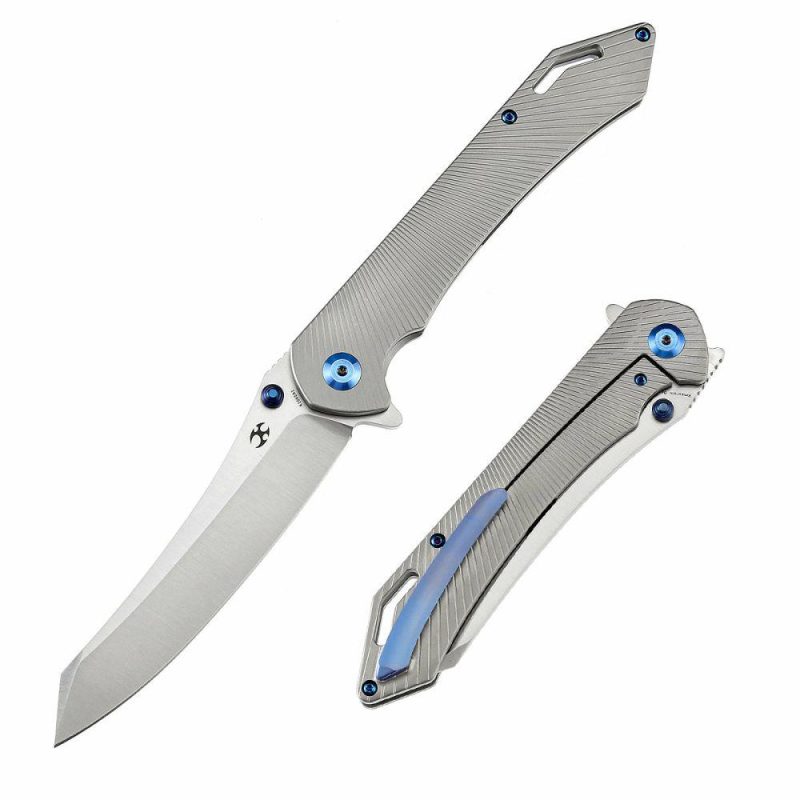 Colibri Tech Flipper/Thumb Hole Knife Plain Titanium Handle (4.34” CPM-S35VN Blade) Kmaxrom Design -K1060A1 Silver | Folding Pocket Knives