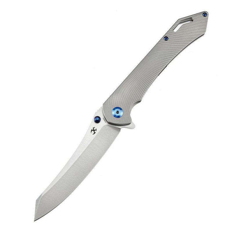 Colibri Tech Flipper/Thumb Hole Knife Plain Titanium Handle (4.34” CPM-S35VN Blade) Kmaxrom Design -K1060A1 Silver | Folding Pocket Knives