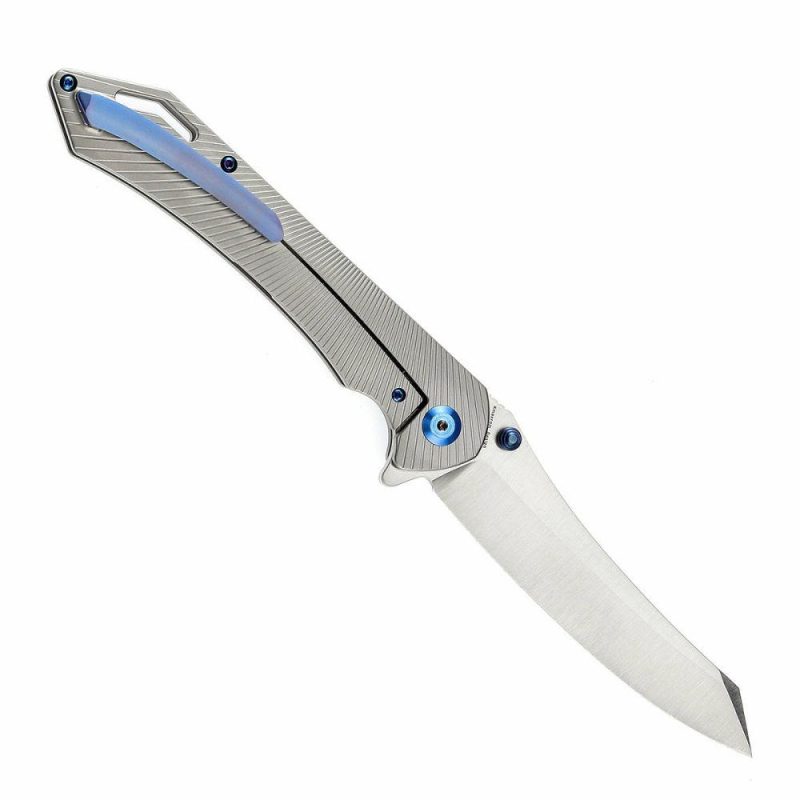 Colibri Tech Flipper/Thumb Hole Knife Plain Titanium Handle (4.34” CPM-S35VN Blade) Kmaxrom Design -K1060A1 Silver | Folding Pocket Knives