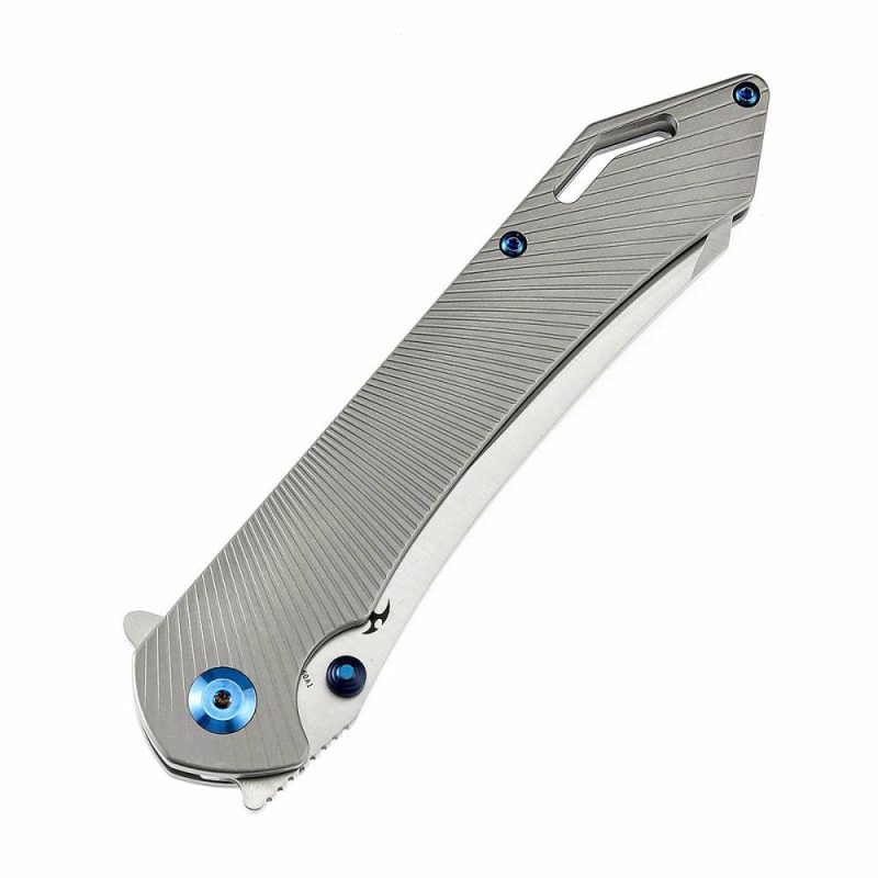 Colibri Tech Flipper/Thumb Hole Knife Plain Titanium Handle (4.34” CPM-S35VN Blade) Kmaxrom Design -K1060A1 Silver | Folding Pocket Knives