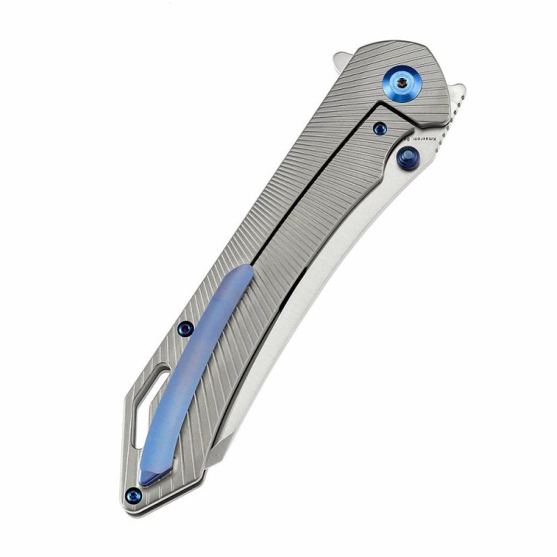 Colibri Tech Flipper/Thumb Hole Knife Plain Titanium Handle (4.34” CPM-S35VN Blade) Kmaxrom Design -K1060A1 Silver | Folding Pocket Knives