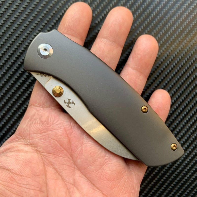 Convict K1023B1 CPM-S35VN Blade Dark Gray Anodized Titanium Handle with Sheepdog Knives Design Dark Gray | Folding Pocket Knives