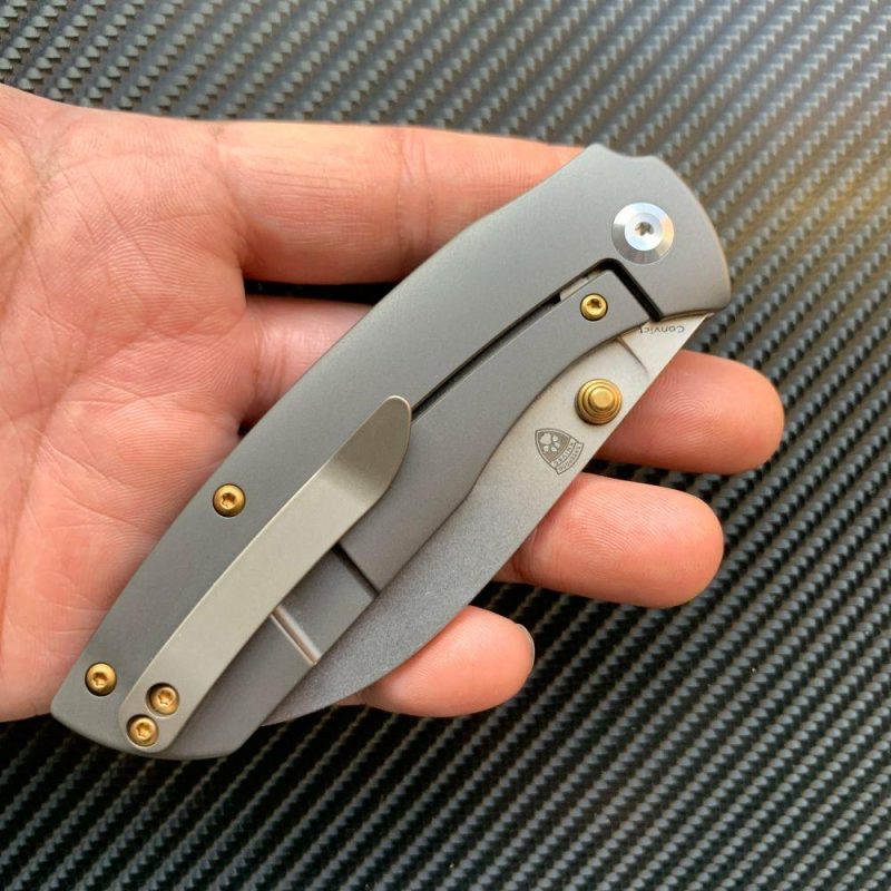 Convict K1023B1 CPM-S35VN Blade Dark Gray Anodized Titanium Handle with Sheepdog Knives Design Dark Gray | Folding Pocket Knives