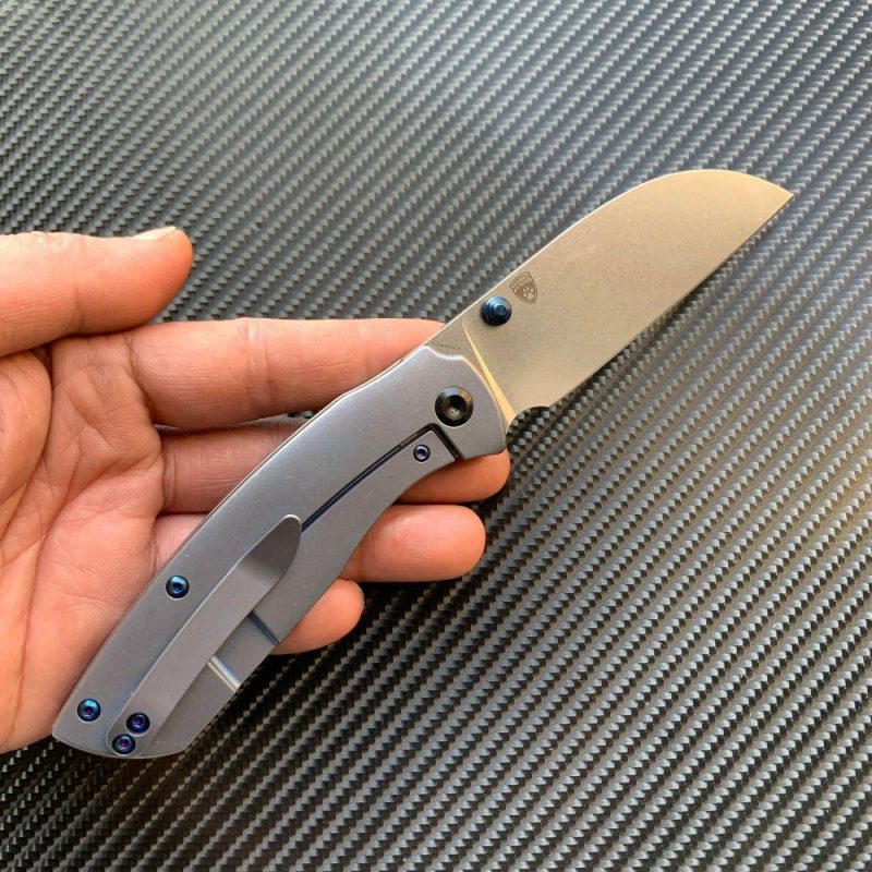 Convict K1023B2 CPM-S35VN Blade Blue Anodized Titanium Handle Handle with Sheepdog Knives Design Blue | Folding Pocket Knives