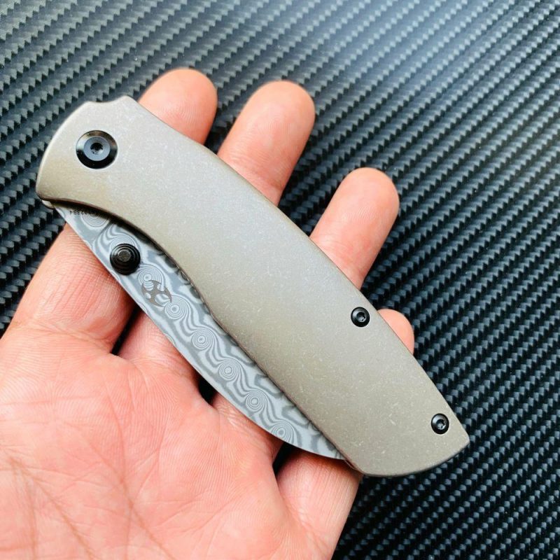 Convict K1023B4 Damascus Blade Bronze Anodized Titanium Handle with Sheepdog Knives Design Bronze | Folding Pocket Knives