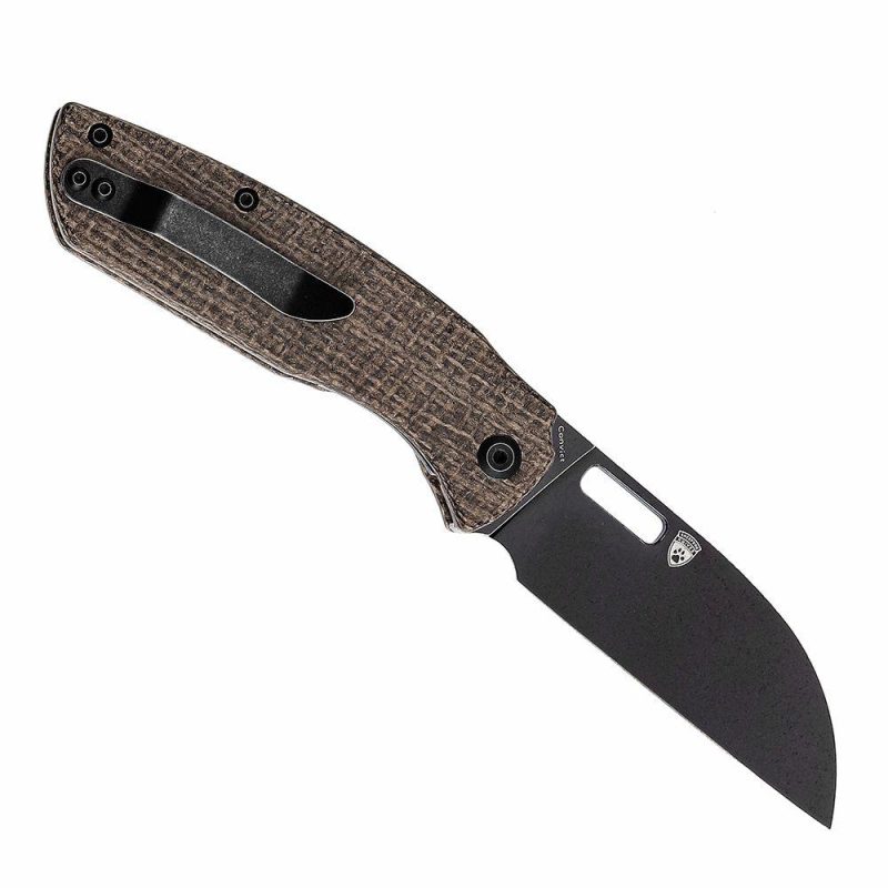 Convict T1023A1 Black Stonewashed 154CM Brown Micarta Handle with Sheepdog Knives Design Brown | Folding Pocket Knives