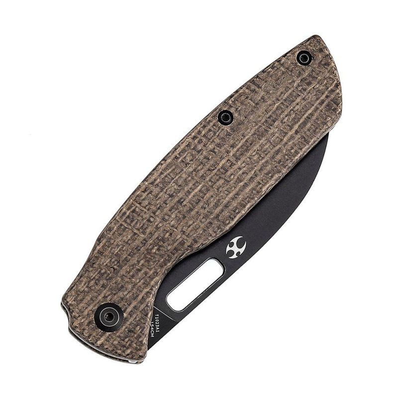 Convict T1023A1 Black Stonewashed 154CM Brown Micarta Handle with Sheepdog Knives Design Brown | Folding Pocket Knives