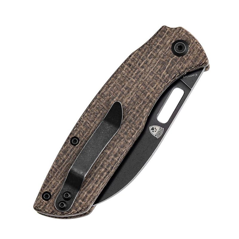 Convict T1023A1 Black Stonewashed 154CM Brown Micarta Handle with Sheepdog Knives Design Brown | Folding Pocket Knives