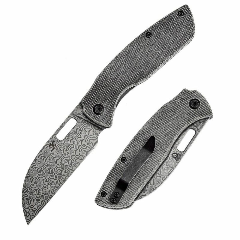 Convict Thumb Hole Knife Black Micarta Handle (3.3”DmascusBlade) Sheepdog Knives-K1023D1 Black | Folding Pocket Knives