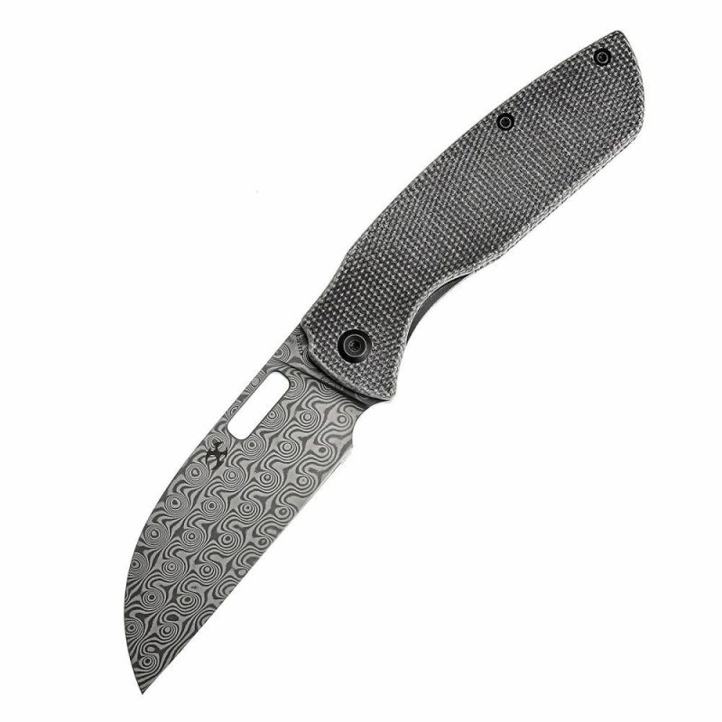 Convict Thumb Hole Knife Black Micarta Handle (3.3”DmascusBlade) Sheepdog Knives-K1023D1 Black | Folding Pocket Knives