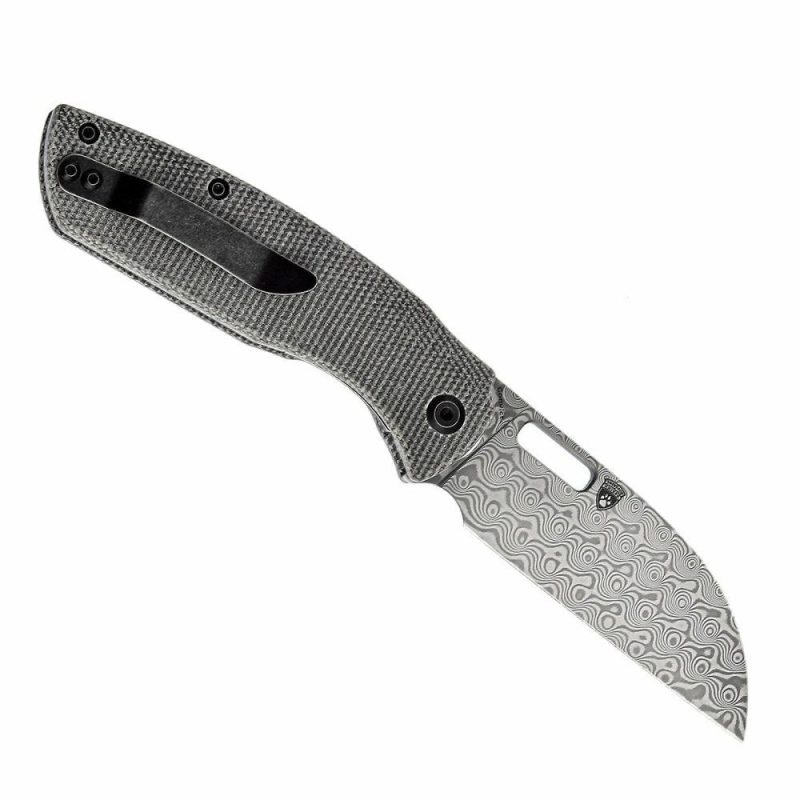 Convict Thumb Hole Knife Black Micarta Handle (3.3”DmascusBlade) Sheepdog Knives-K1023D1 Black | Folding Pocket Knives