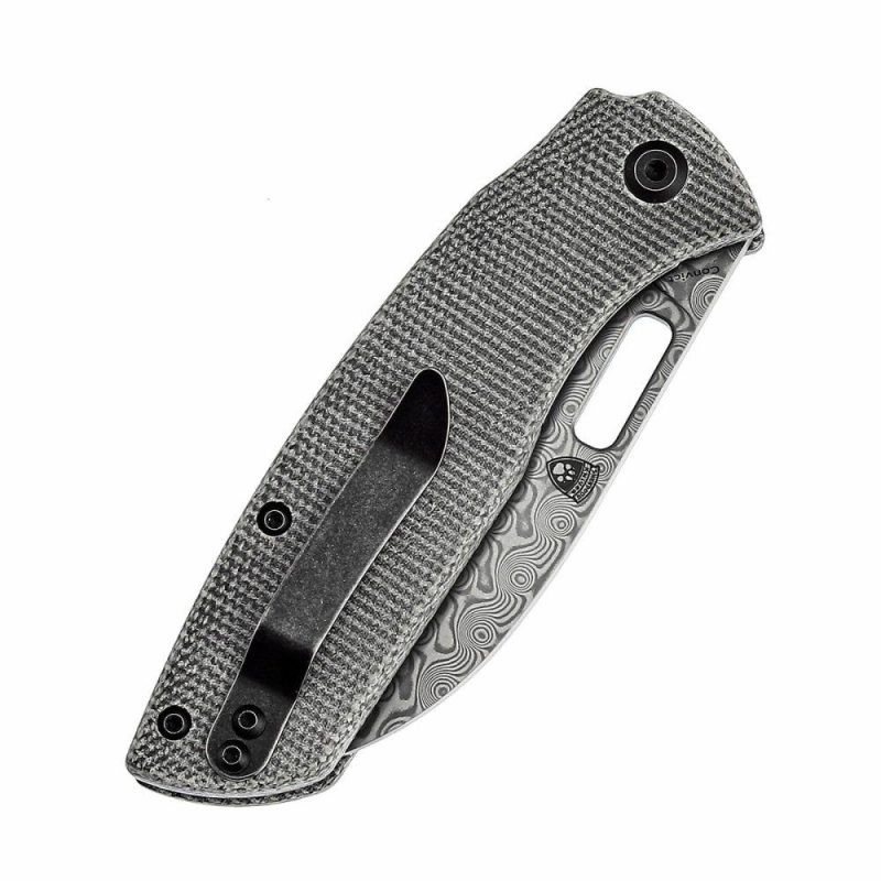 Convict Thumb Hole Knife Black Micarta Handle (3.3”DmascusBlade) Sheepdog Knives-K1023D1 Black | Folding Pocket Knives