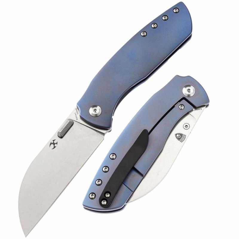 Convict Thumb Studs Knife Blue Titanium Handle(3.3” CPM-S35VN Blade)Sheepdog Knives Design-K1023A3 Blue | Folding Pocket Knives