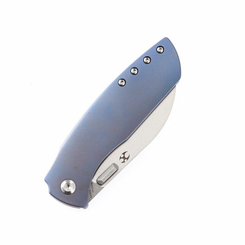 Convict Thumb Studs Knife Blue Titanium Handle(3.3” CPM-S35VN Blade)Sheepdog Knives Design-K1023A3 Blue | Folding Pocket Knives