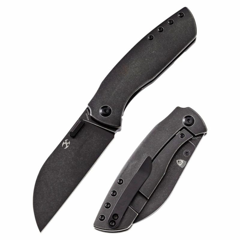 Convict Thumb Studs Knife Titanium Handle (3.3"CPM-S35VN Blade)Sheepdog Knives Design-K1023A2 Black | Folding Pocket Knives