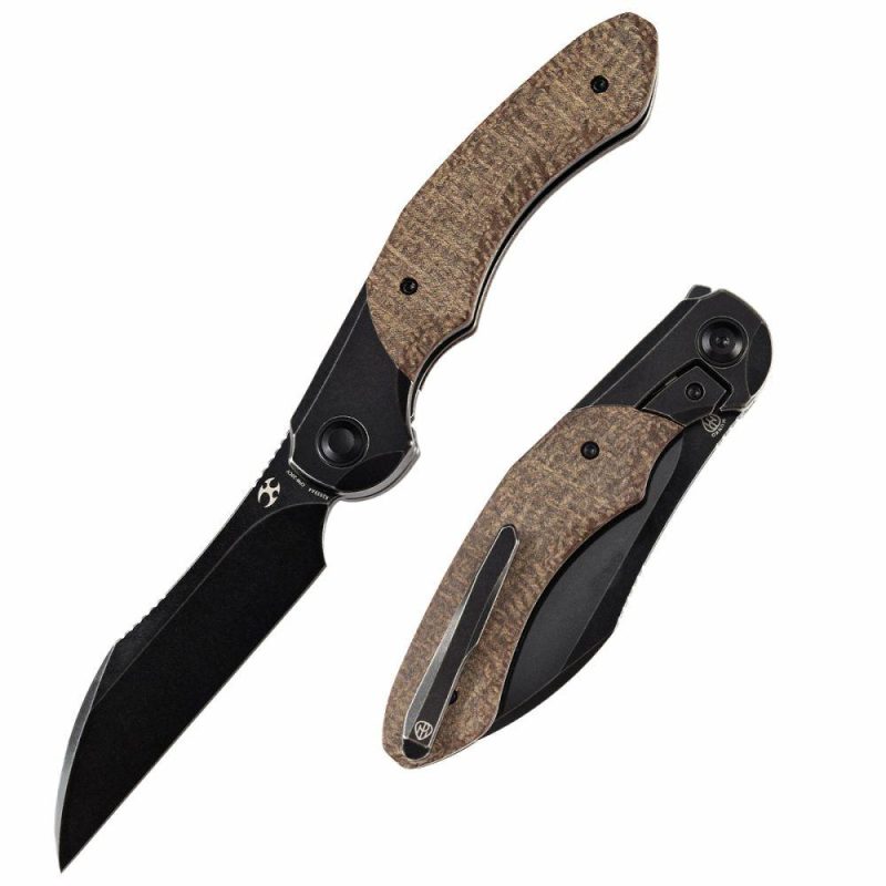 Cosmos Flipper Knives Titanium + Brown Micarta ( 3.58”CPM 20CV Blade)Munko Knives Design-K1059A4 Black/Brown Micarta | Folding Pocket Knives