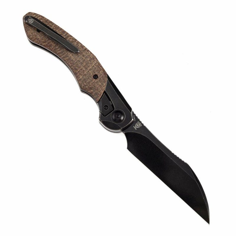 Cosmos Flipper Knives Titanium + Brown Micarta ( 3.58”CPM 20CV Blade)Munko Knives Design-K1059A4 Black/Brown Micarta | Folding Pocket Knives