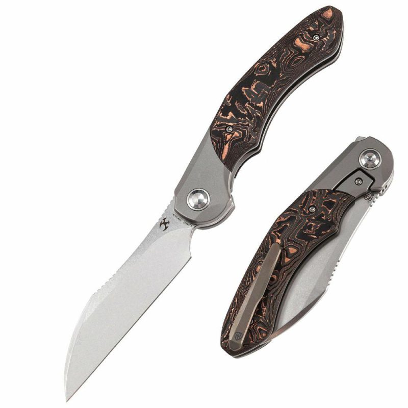 Cosmos Flipper Knives Titanium + Copper Carbon Fiber ( 3.58”CPM 20CV Blade)Munko Knives Design-K1059A1 Brown | Folding Pocket Knives