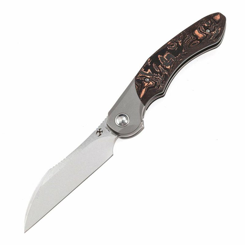 Cosmos Flipper Knives Titanium + Copper Carbon Fiber ( 3.58”CPM 20CV Blade)Munko Knives Design-K1059A1 Brown | Folding Pocket Knives